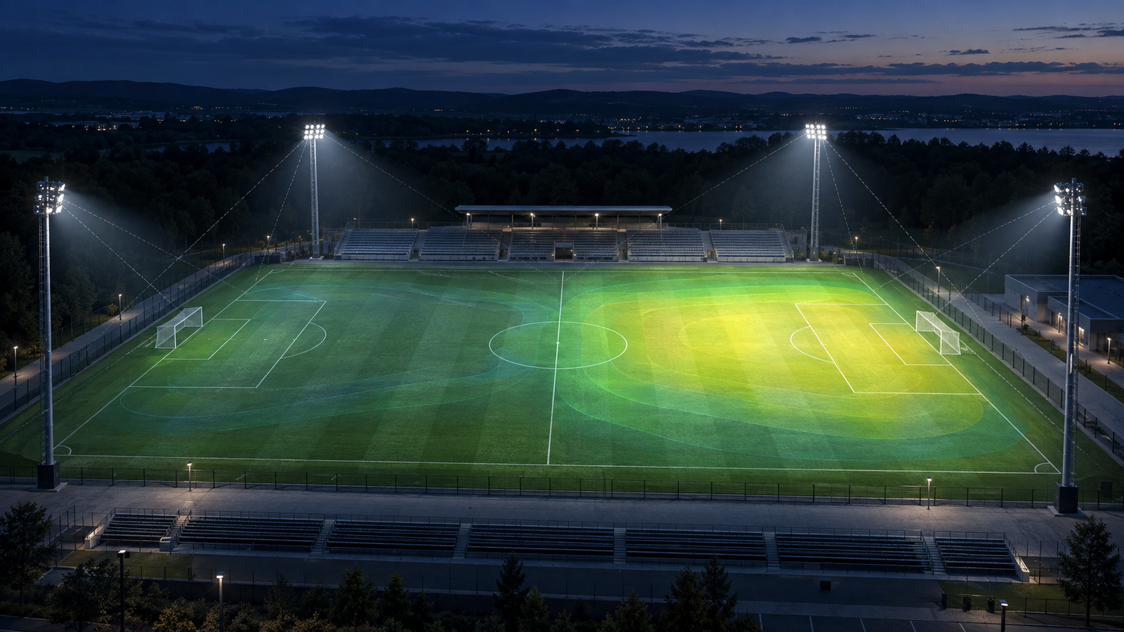 Can one DIALux sports-lighting model compare training and match scenes? guide cover